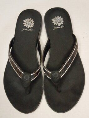 Yellow Box Black Rhinestone Flip Flop Sandals Women's Size 10